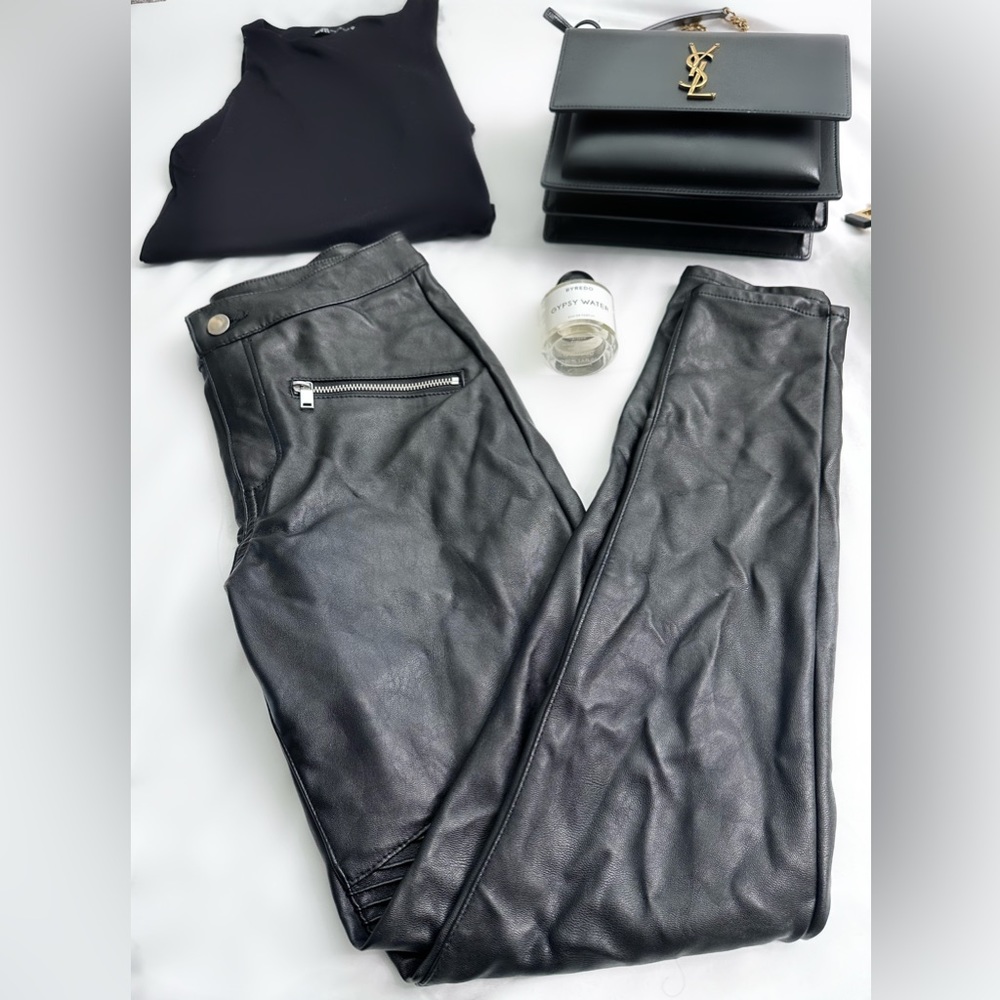 H&M Divided Black Faux leather skinny pants Great condition size 8 ribbed thigh